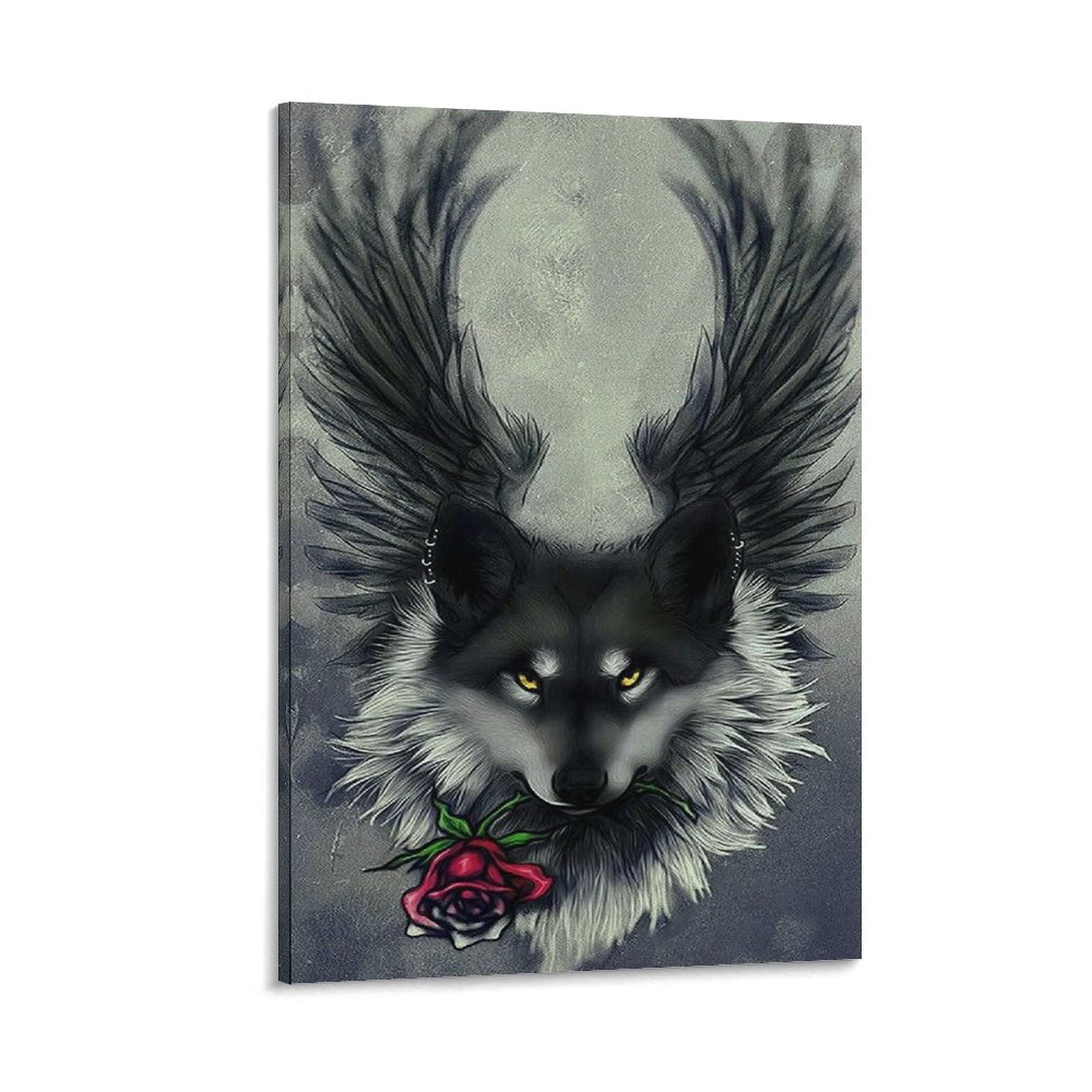 Vintage Wolf Angel Posters by Donna Howard - 20x30cm Canvas Wall Art Prints for Room Aesthetic, Bedroom Decor & Unique Gifts | Perfect for Home Office, Living Room & Dorm Wall Decor