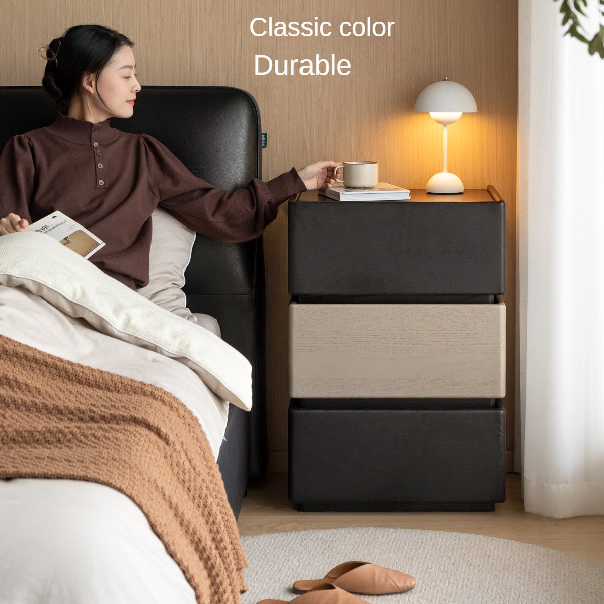 Solid Oak Wood Side Table - Light Luxury Nightstand for Living Room, Bedroom, or Office - Modern End Table with Sturdy Construction & Natural Wood Grain