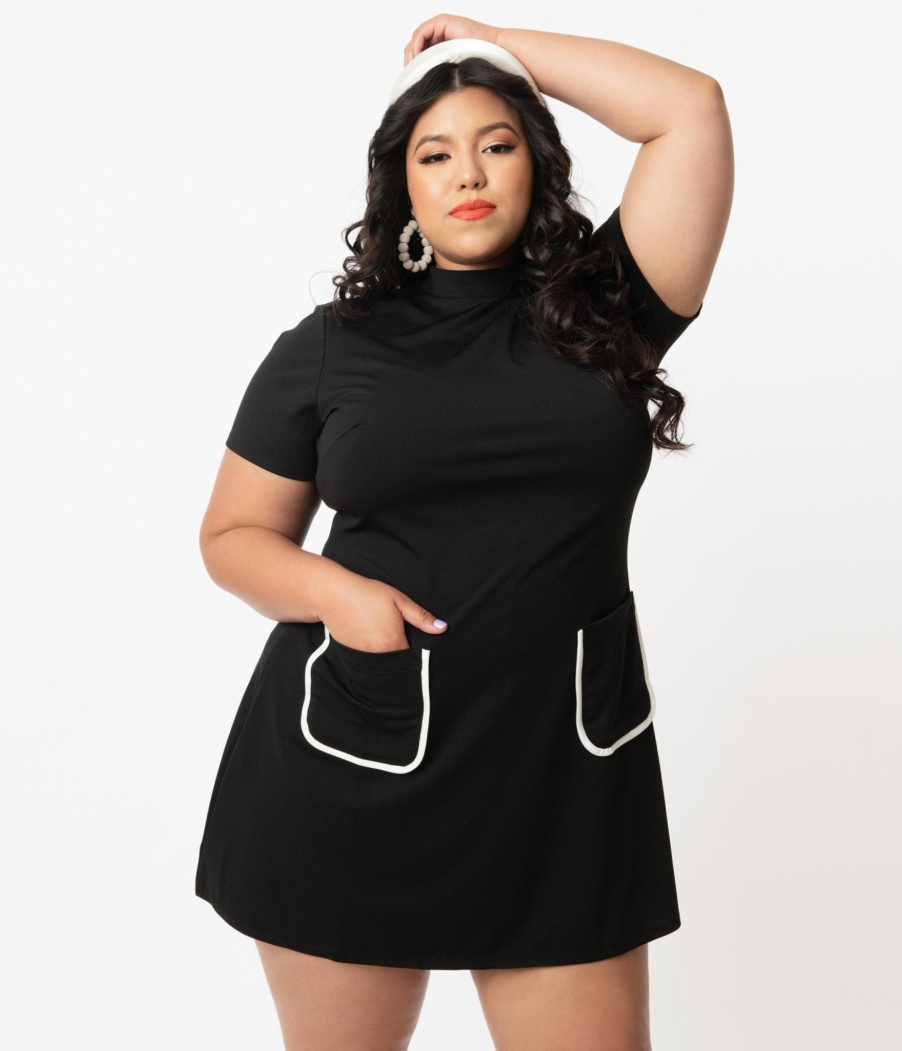 Smak Parlour Plus Size Black Mock Turtleneck Wave Maker Dress - Elegant Women's Bodycon Dress for Work, Party & Special Occasions