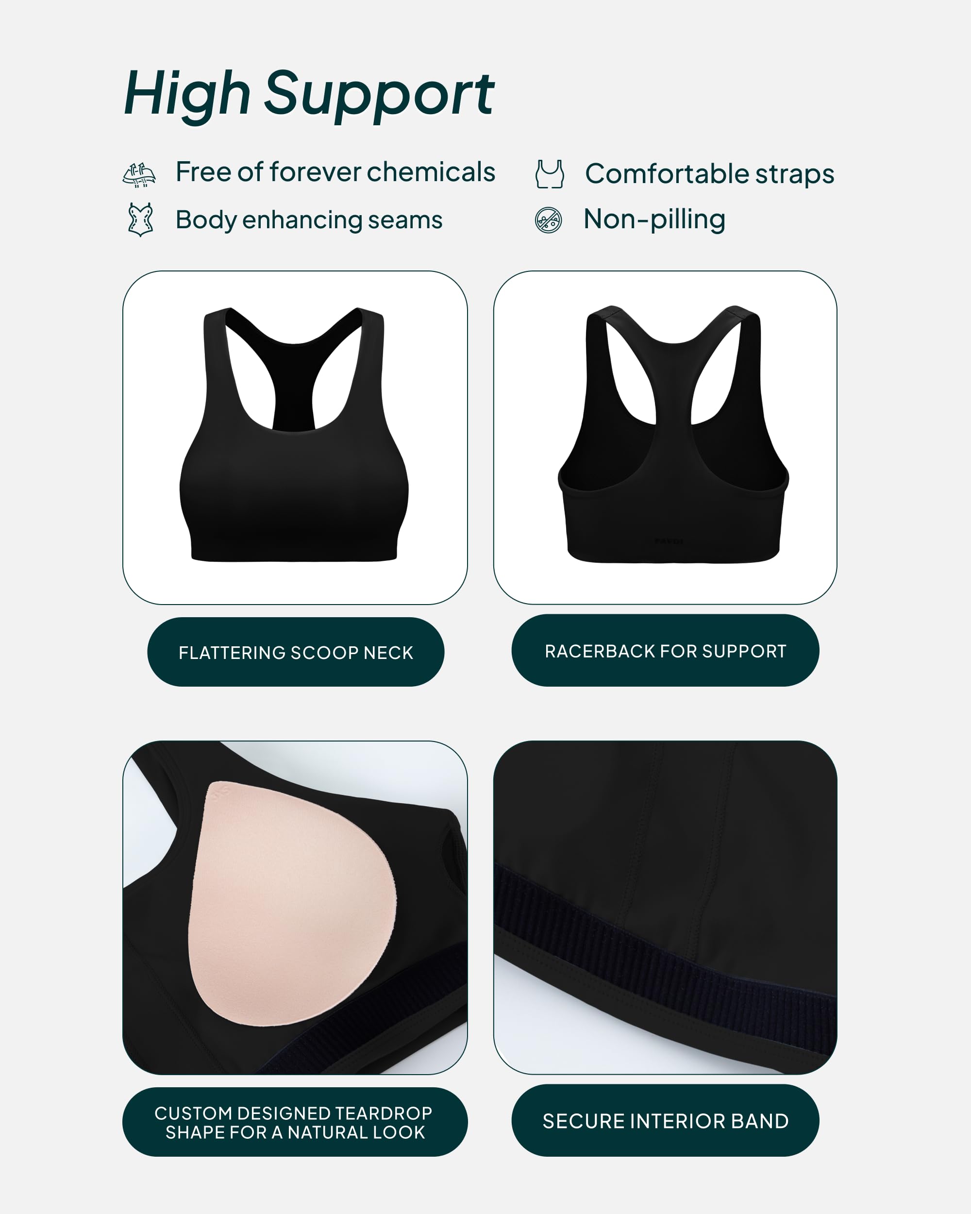 High Support Racerback Sports Bras for Women - Scoop Neck Workout Bra with Removable Pads - HiPerform Gym & Running Activewear for Yoga, HIIT & CrossFit Training