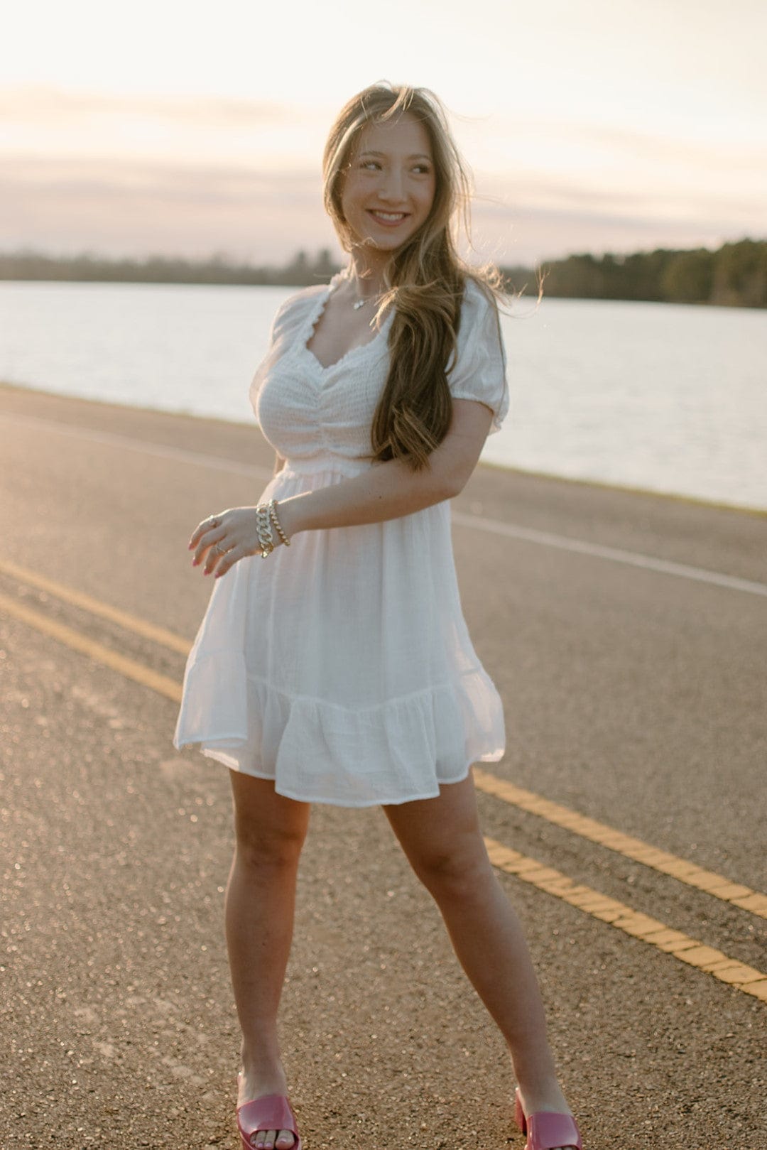 White Smock Short Sleeve Dress for Women - Casual Summer Cotton Dress with Pockets | Perfect for Beach, Vacation, and Everyday Wear
