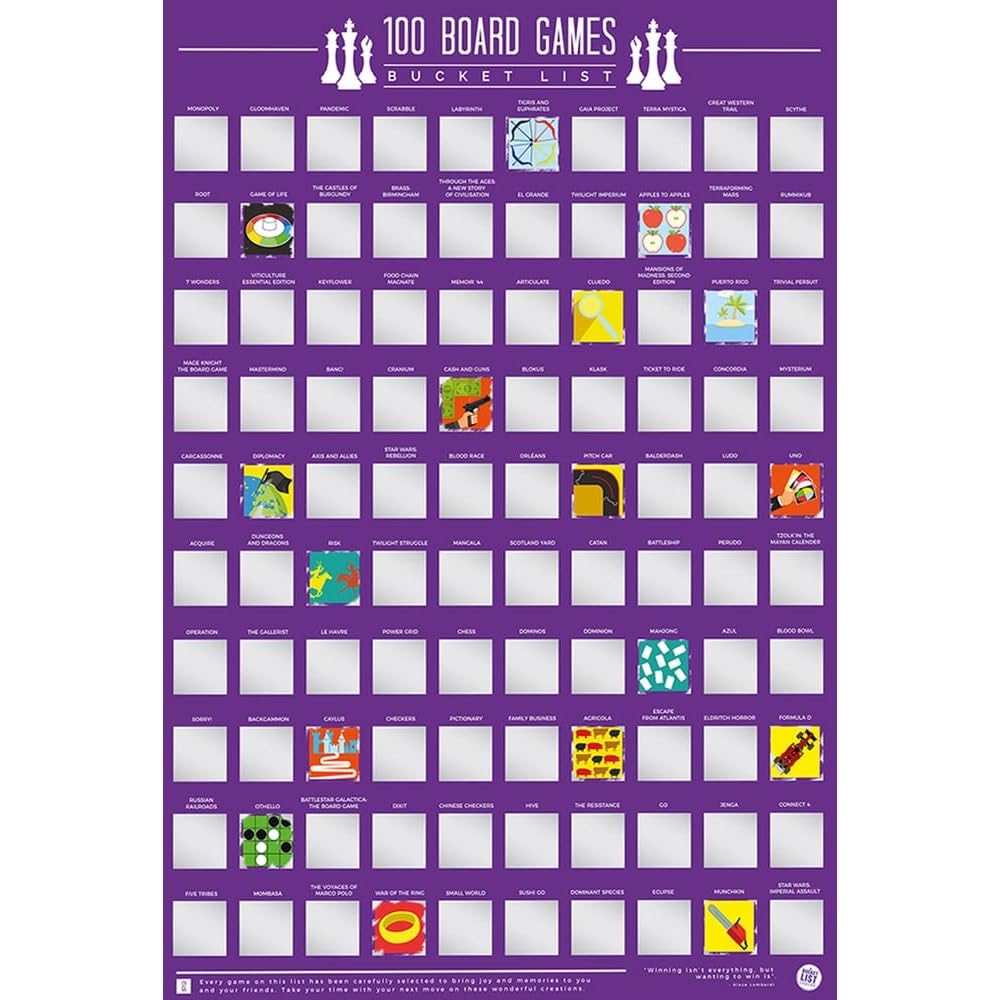 Gift Republic 100 Board Games Scratch Off Poster - Family Game Night Bucket List Wall Art - Unique Gift for Birthday & Christmas - Perfect for Family Fun Nights & Party Decorations