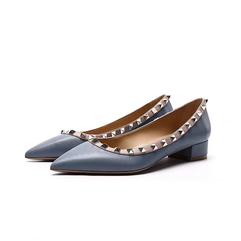 Luxury Leather Rivet High Heels for Women - Designer Pointed Toe Square Heel Pumps | Perfect for Evening Parties, Weddings & Office Wear
