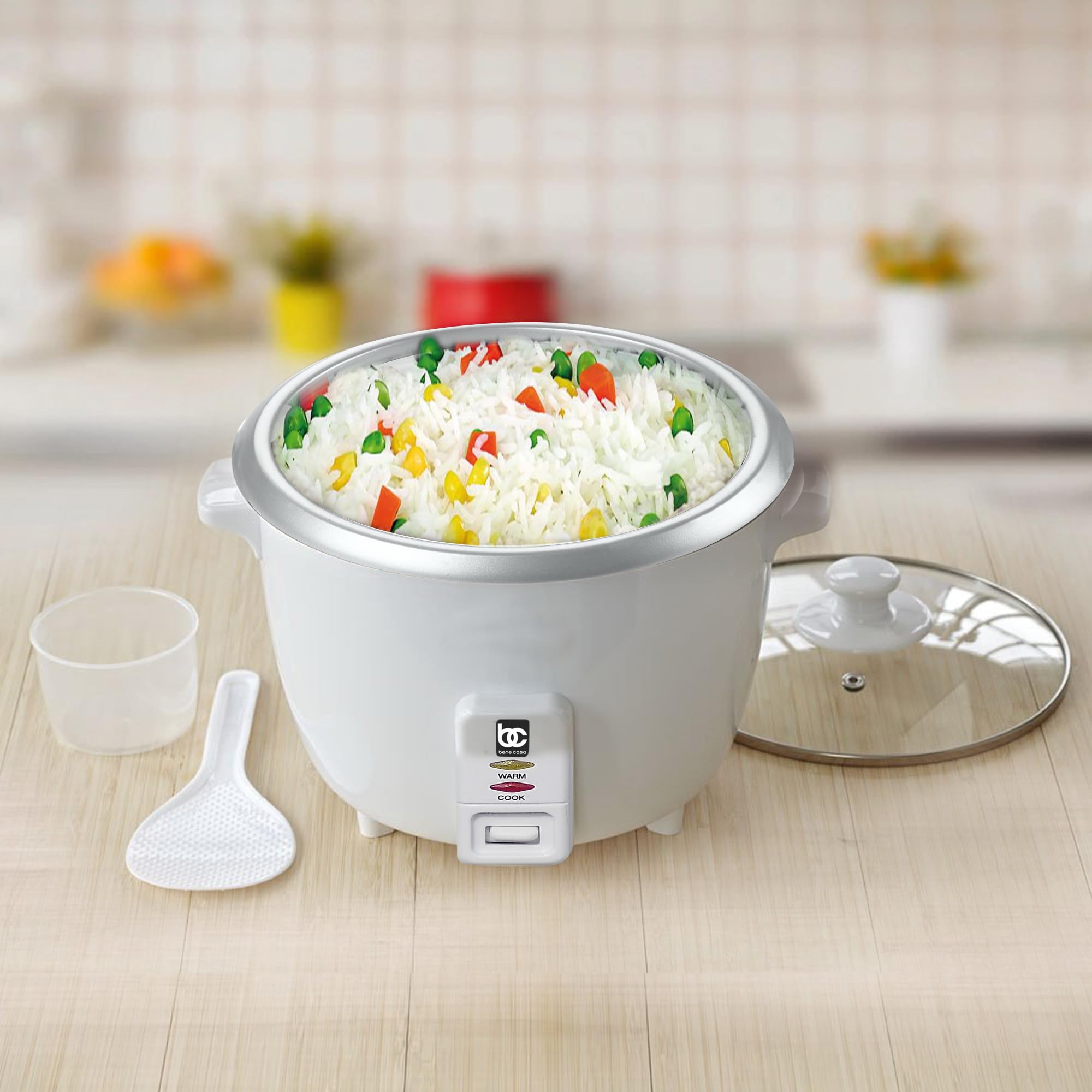 Bene Casa 10-Cup Rice Cooker with Glass Lid - Dishwasher Safe, Auto Shut-Off & Keep Warm Function - Perfect for Family Dinners, Meal Prep & Healthy Cooking