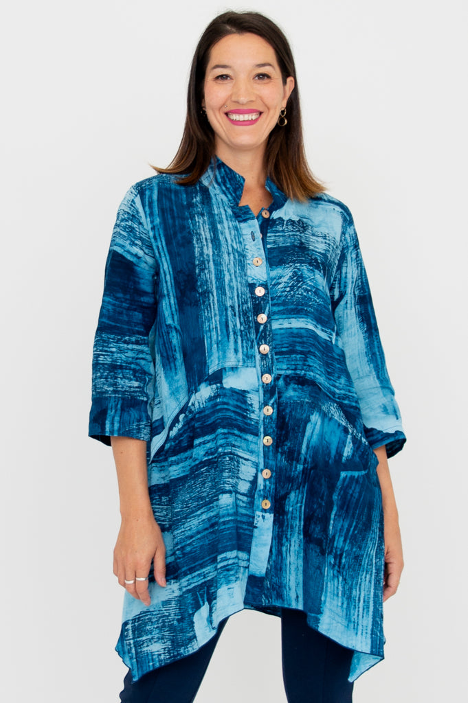 Laney Tunic Top for Women - Aqua Stone Color Flowy Blouse - Perfect for Casual Wear, Office Outfits & Summer Dresses