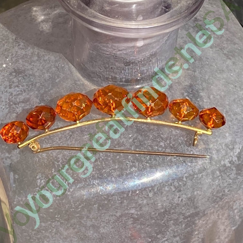 Vintage Bar Pin with 7 Faceted Genuine Baltic Amber Stones - Elegant Jewelry for Women, Perfect for Weddings, Parties & Special Occasions