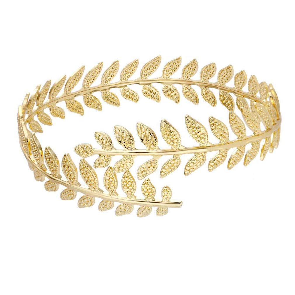 Fashion Gold Tone Swirl Leaf Arm Cuff Bracelet - Adjustable Upper Arm Bangle for Women - Perfect for Boho Parties, Weddings & Festival Outfits