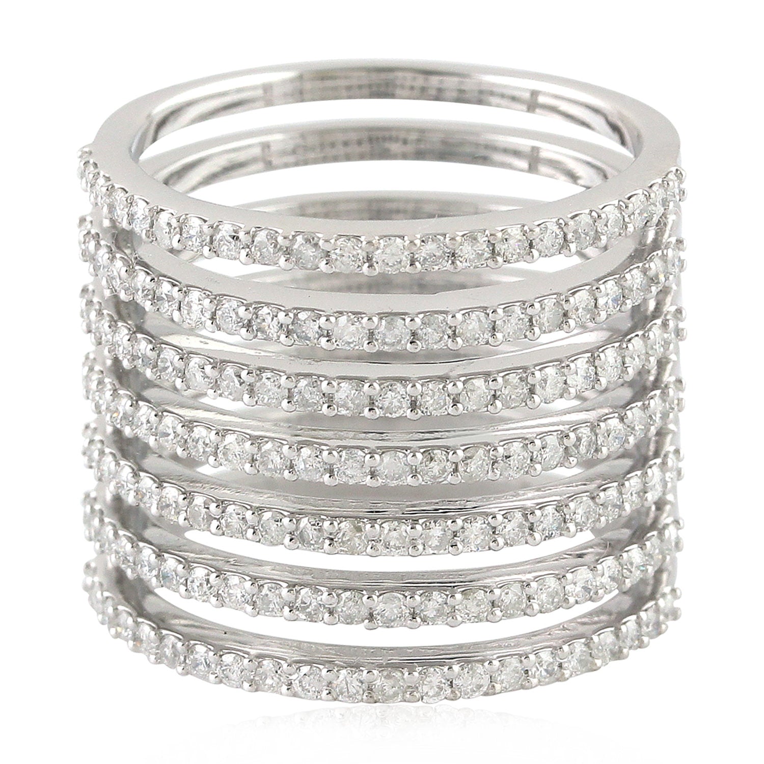 14K White Gold Pave Diamond Handmade Long Band Ring for Women - Elegant Stackable Wedding Ring, Anniversary Gift, or Everyday Jewelry - Perfect for Special Occasions & Daily Wear
