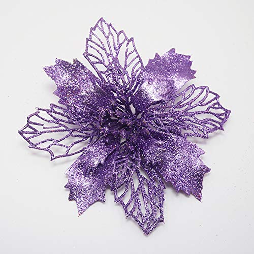 12 Pack Purple Glitter Artificial Poinsettia Flowers - 6 Inch (16cm) Christmas Wreath & Tree Ornaments - Perfect for Holiday Home Decor, Party Centerpieces and Festive DIY Crafts