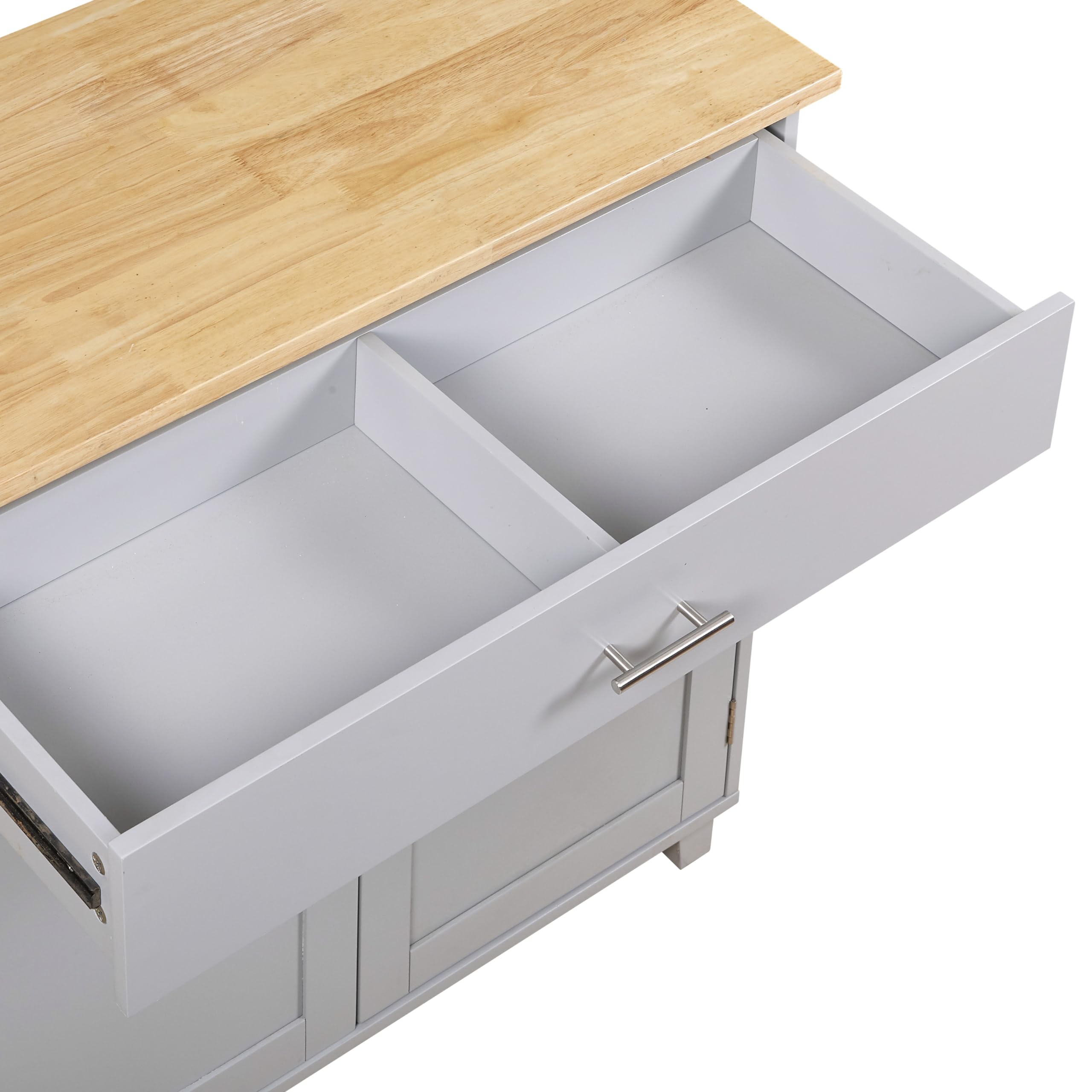 Merax 39-Inch Rolling Kitchen Cart Island with Rubber Wood Top, Spacious Drawer with Divider & Storage Rack - Mobile Kitchen Organizer for Small Spaces, Dining Room or Apartment - Grey