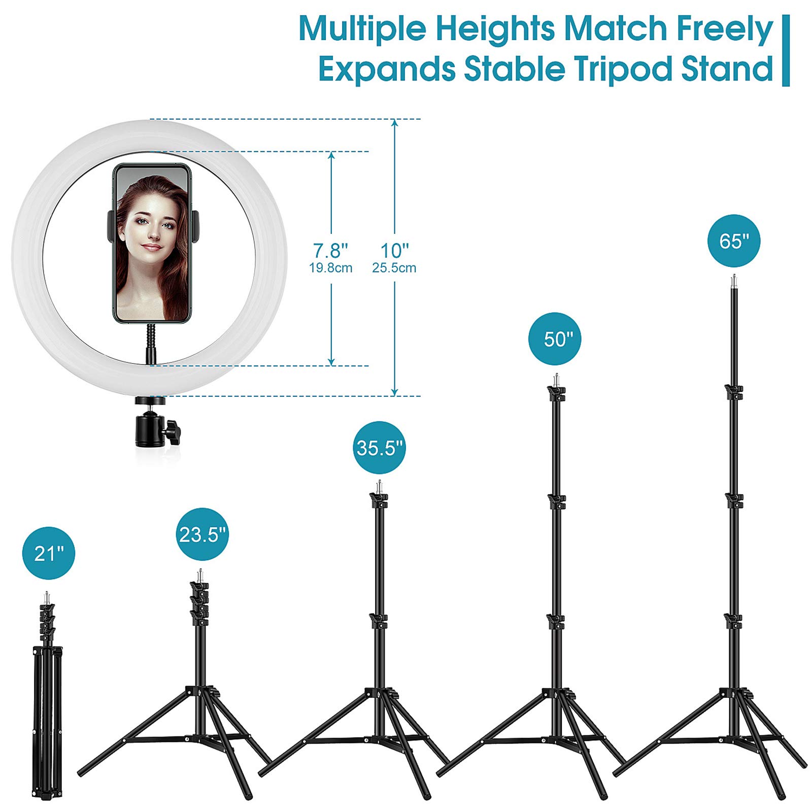 ZXCVASDF 10-inch RGB Dimmable Ring Light with 14 Color Modes - Adjustable LED Ring Light with Tripod Stand & Phone Holder for YouTube Videos, Live Streaming, Makeup, Photography - Compatible with iPhone & Android Devices - Perfect for Home Studio, TikTok Content Creation, and Professional Beauty Shoots