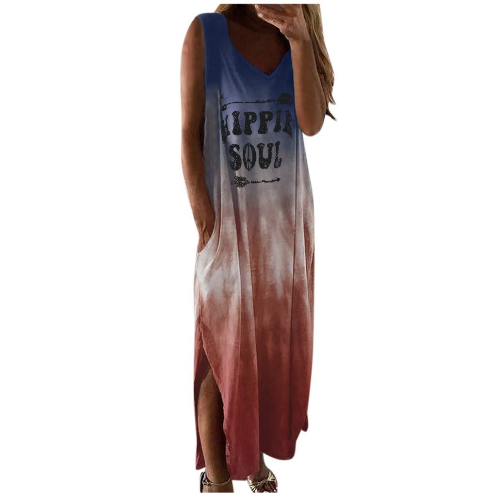 Gloneld Women's Casual Summer Tie-Dye Print Maxi Dress - Sleeveless V-Neck Beach Party Long Dress with Pockets | Perfect for Vacation, Poolside, and Outdoor Events