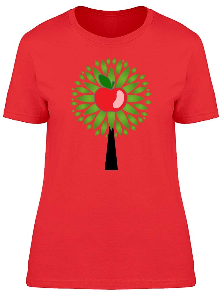 Women's Big Red Apple Tree Graphic Tee - Casual Cotton T-Shirt for Everyday Wear, Outings & Apple Picking Season