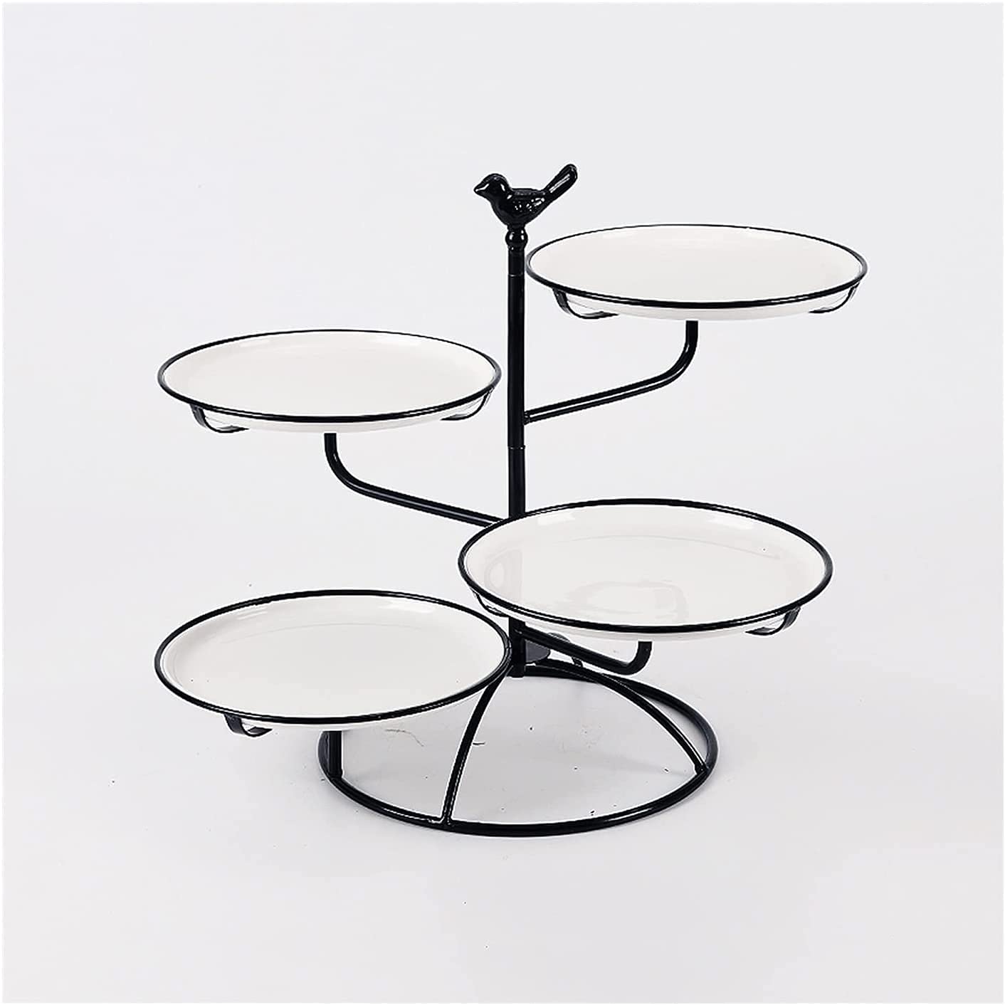 Elegant 4-Tier Black Metal Cupcake Stand with Ceramic Pastry Tray - Perfect for Tea Parties, Weddings, Birthday Celebrations & Dessert Displays