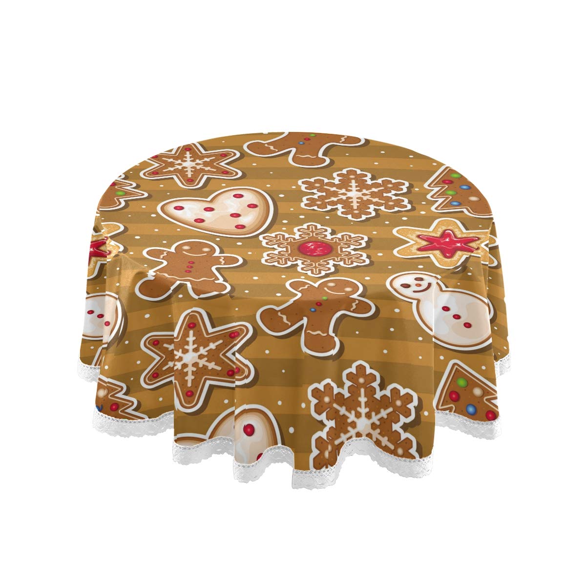 CHIFIGNO Gingerbread Cookies Round Tablecloth - 60 Inch Polyester Decorative Circular Table Cover for Indoor & Outdoor Use - Perfect for Holiday Parties, Christmas Decor, and Dining Events