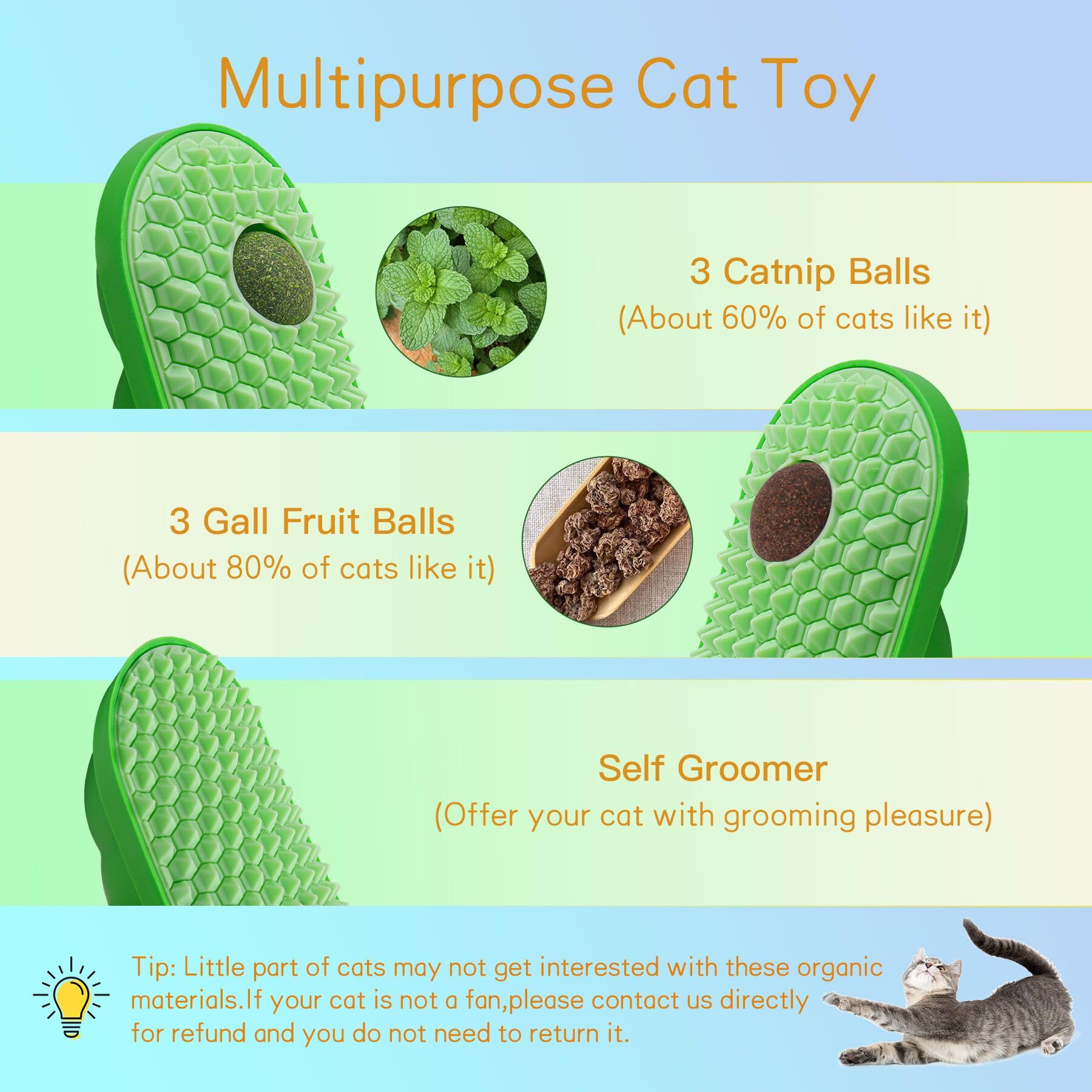 SEVENKA 2 Pack Cat Grooming Brush with 3 Catnip Balls & 3 Fruit Balls - Self-Cleaning Cat Scratcher Toy for Indoor Kittens - Wall Mounted Chew Toy for Stress Relief & Playtime - Perfect for Home, Office or Pet Salon Use