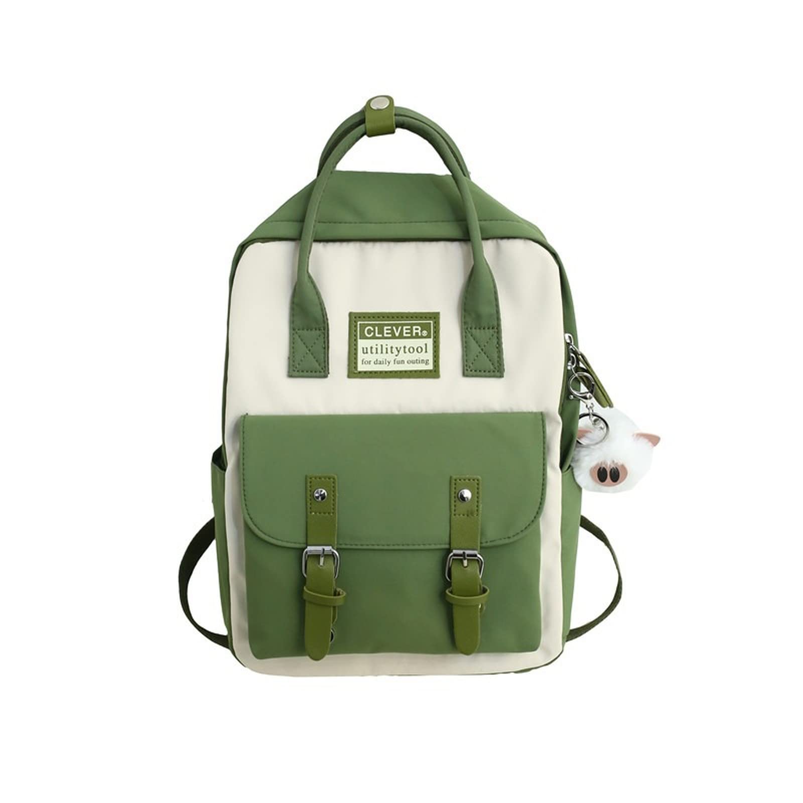 Waterproof Nylon Backpack for Women & Teen Girls - Candy Color Patchwork School Bag (Green) | Lightweight Travel, College & Everyday Use