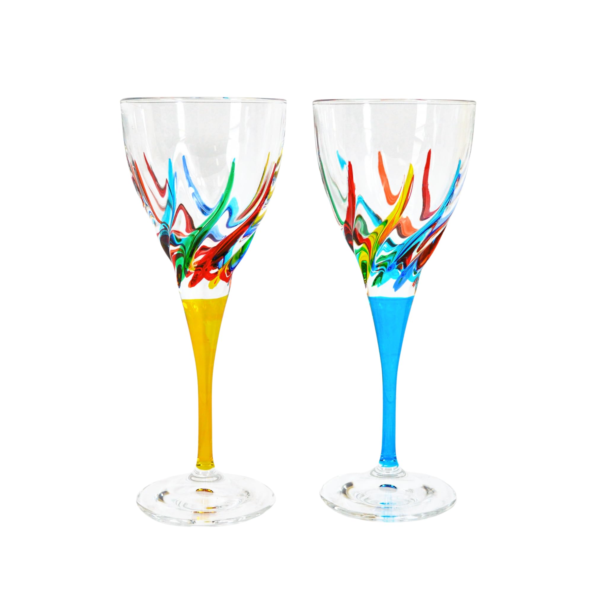 Premium Italian Hand Blown Wine Glasses - Trix Collection Set of 2 (8 oz) - Elegant Stemware for Red & White Wine - Murano Style Glassware Made in Italy - Perfect for Dinner Parties, Wine Tasting & Romantic Evenings
