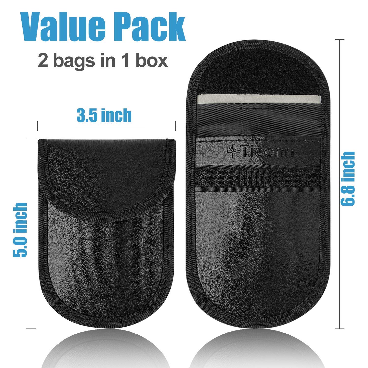 TICONN Faraday Bag for Key Fob (2 Pack) & Faraday Box - PU Leather RFID Signal Blocker for Cars | Anti-Theft Key Fob Protector | Anti-Hacking Case for Keyless Entry | Perfect for Travel, Parking & Home Security