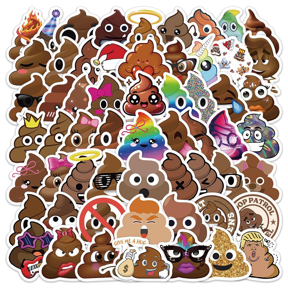 60 PCS Waterproof Funny Poop Cartoon Stickers for Kids & Teens - Decorate Water Bottles, Laptops, Skateboards, Bikes, Helmets, Phones & Gaming Devices - Durable Vinyl Decals for School, Travel & Outdoor Adventures