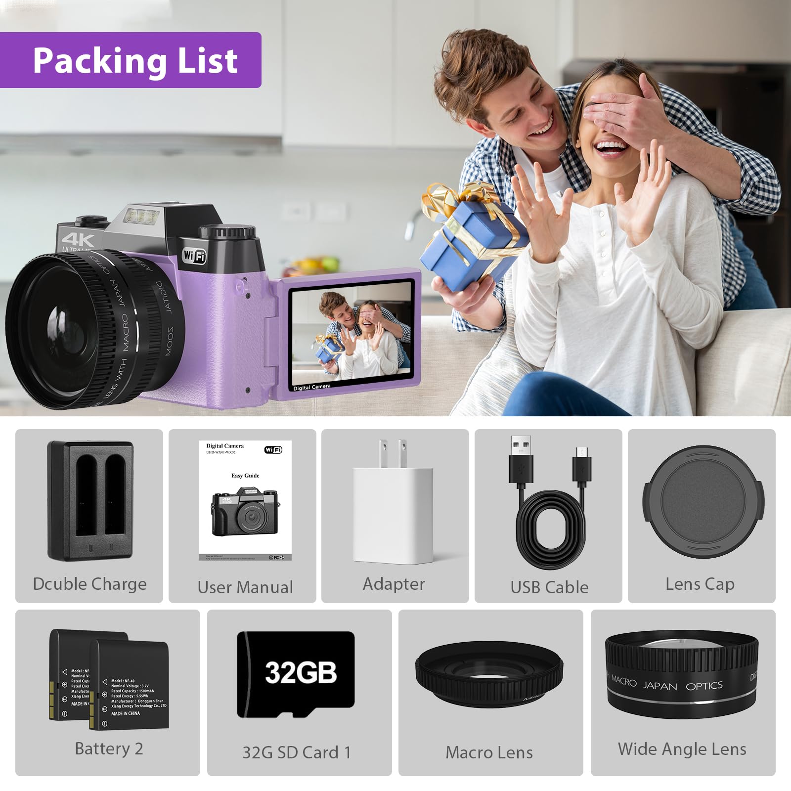 4K Digital Camera for Photography & Vlogging - 56MP WiFi YouTube Camera with 3