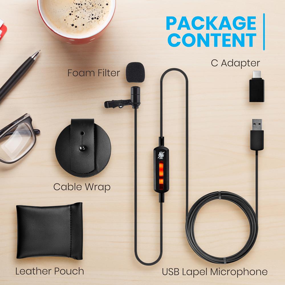 Compact USB Lapel Microphone for Podcasting, Streaming & Recording - Plug & Play Clip-on Mic for PC, Laptop & Smartphone