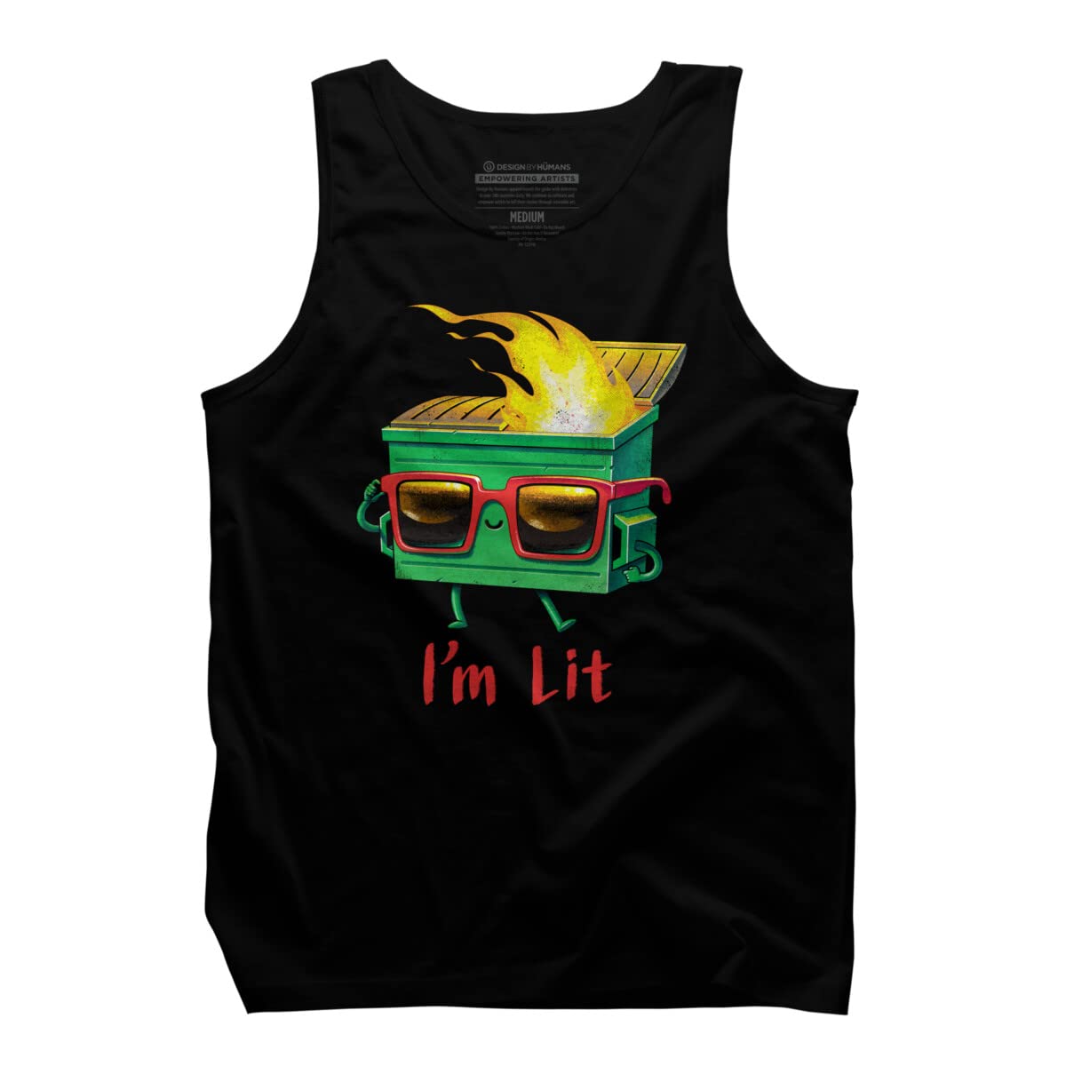 Design By Humans Men's I'm a Lit Dumpster Fire Graphic Tank Top - Casual Summer Streetwear Tee for Gym & Beach