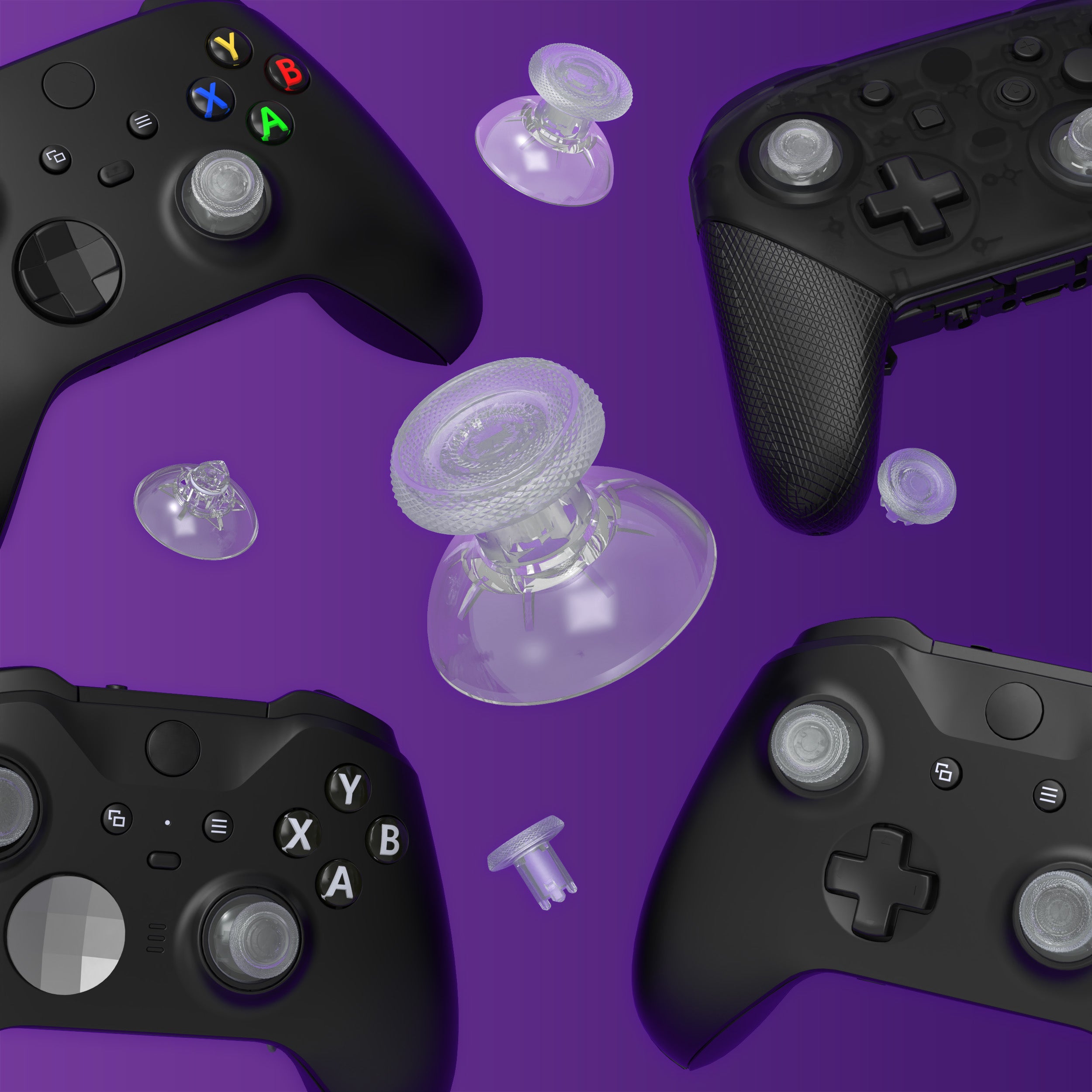 eXtremeRate ThumbsGear V3 Interchangeable Thumbsticks for Xbox Core Controller - 4 Height Adjustable Convex & Concave Grip Joysticks Compatible with Xbox One S/X/Elite & Nintendo Switch Pro Controller (Clear, VRVX3M003) - Perfect for Gaming, FPS, Racing & VR Gaming