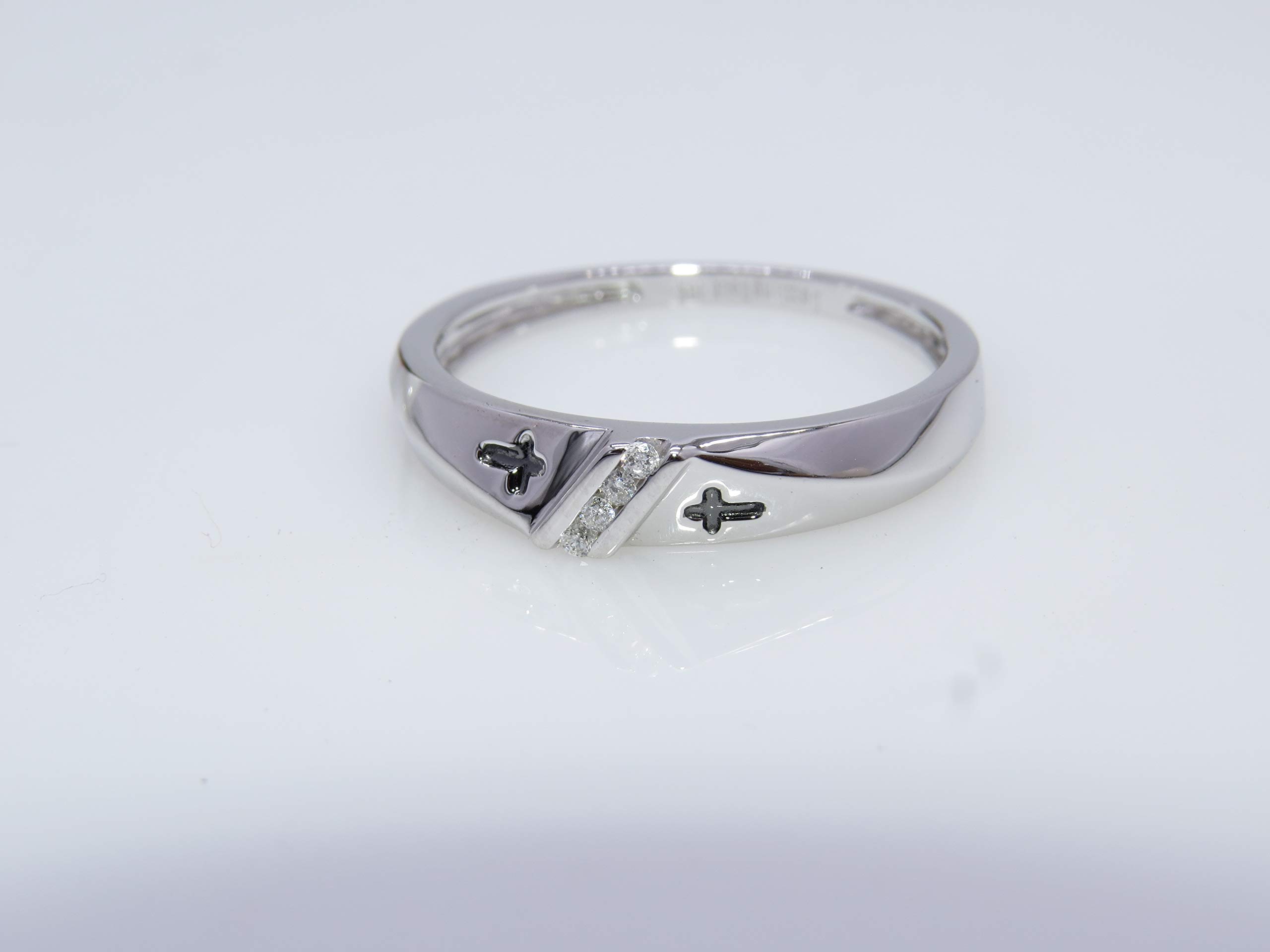 10kt White Gold Men's Round Diamond Cross Wedding Band - 1/20 ctw Dazzlingrock Collection - Perfect for Engagement, Anniversary & Gift Giving