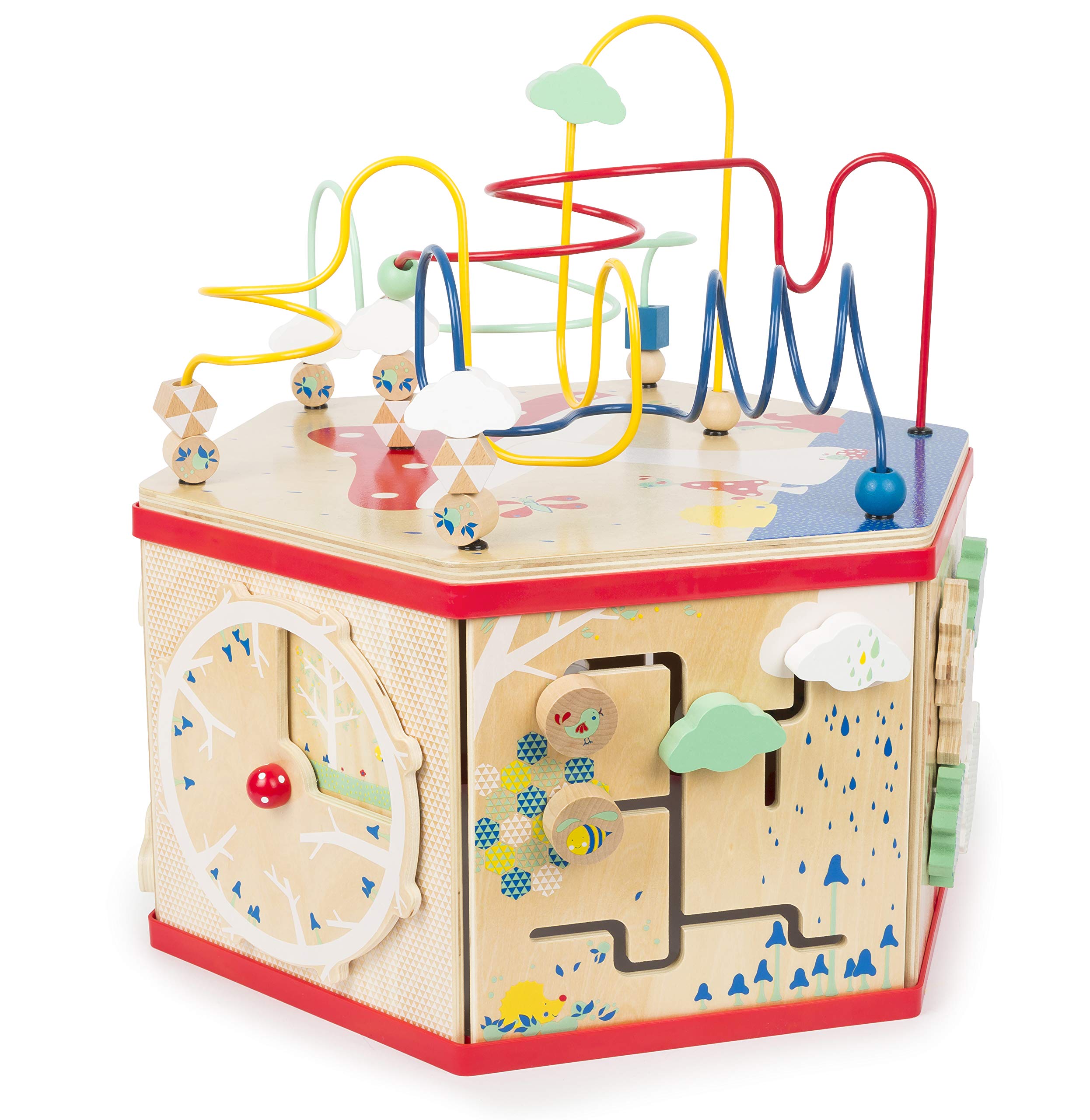 **Small Foot Wooden Activity Cube XL – 7-Sided Educational Toy with Bead Maze, Puzzle, Shape Sorter, Clock & Wheels – Develops Fine Motor Skills & Dexterity for Toddlers 12+ Months – Perfect for Playtime, Learning & Daycare Activities**