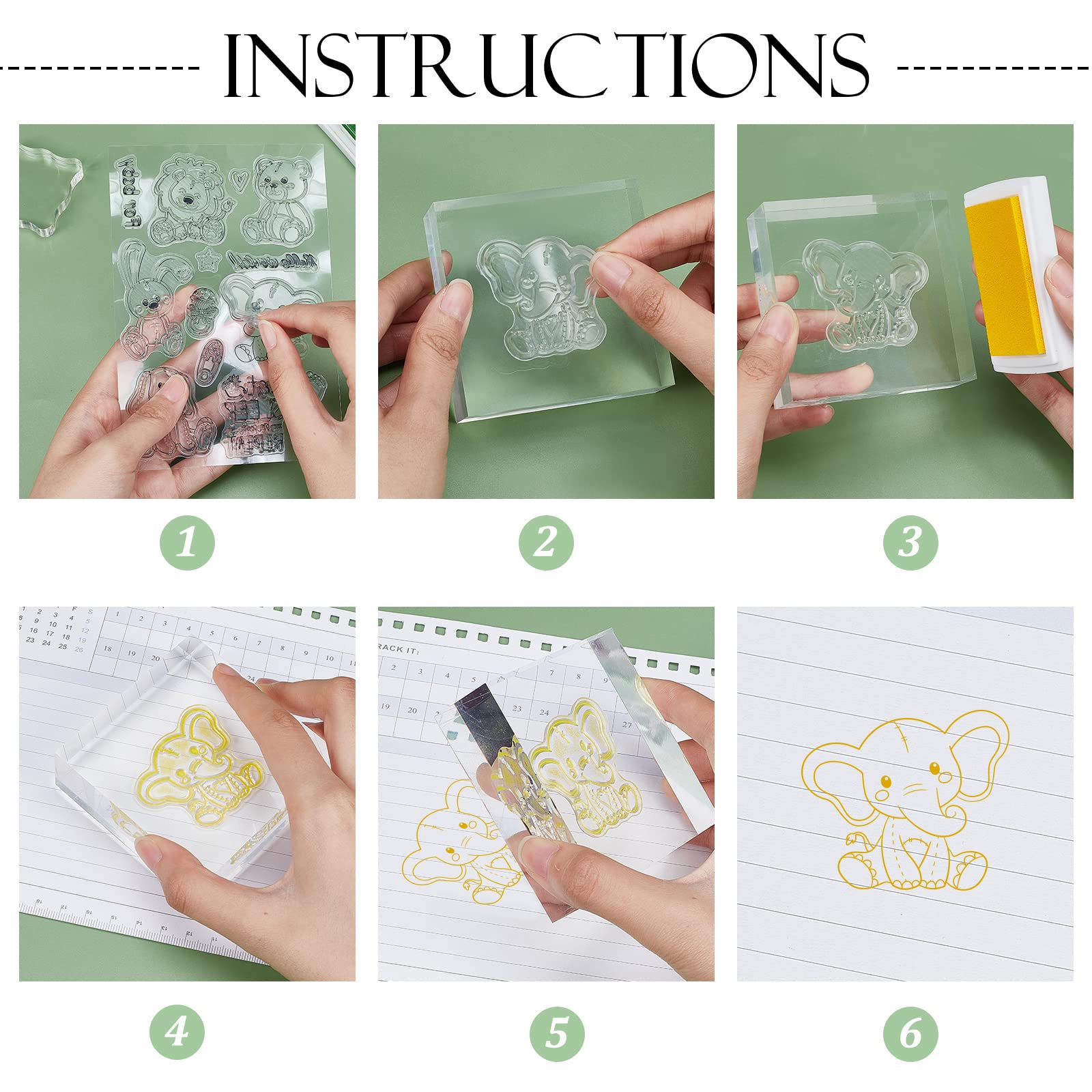 GlobleLand Transparent Silicone Animal Stamps - Bear, Lion, Elephant, Rabbit, Dog - DIY Scrapbooking, Card Making, Photo Album Decoration for Christmas, Birthday, Valentine's Day - Perfect for Handmade Greeting Cards, Journals & Paper Crafts
