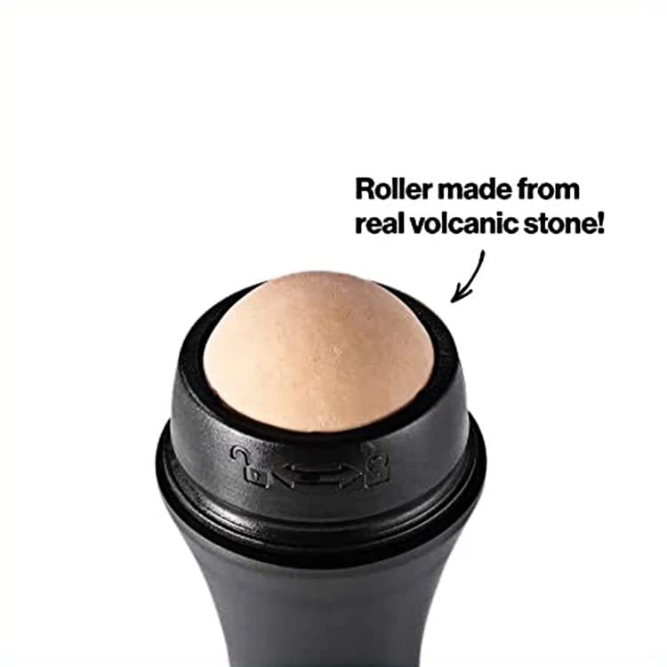 DHYANI Volcanic Stone Face Roller for Oily Skin - Reusable Oil Absorbing Facial Roller with Makeup Sponge | Black | Perfect for On-the-Go Oil Control & Makeup Touch-Ups