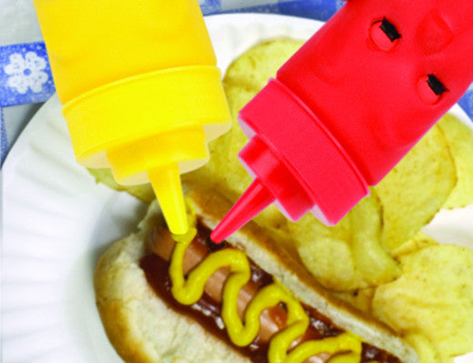 Kikkerland Blink Ketchup & Mustard Squeeze Bottles - Fun Novelty Kitchen Gadget for BBQ, Picnics & Parties - Perfect Condiment Dispenser for Hot Dogs, Burgers & Sandwiches
