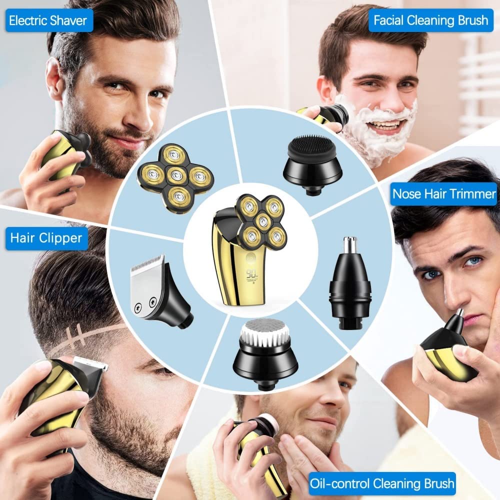 5-in-1 Electric Razor for Men - Waterproof Head Shaver & Beard Trimmer Kit for Bald Men - Perfect for Travel, Home & Gym Use