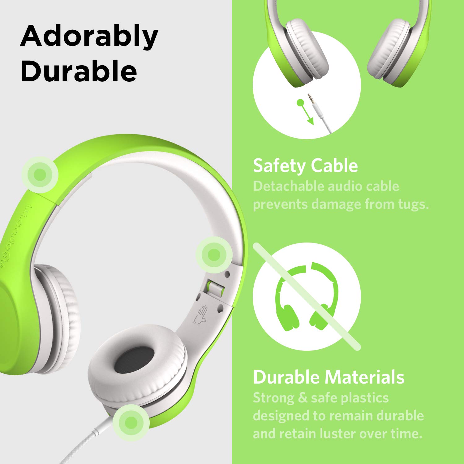 LilGadgets Connect+ Wired On-Ear Headphones for Kids - Volume Limiting & Noise Reduction with Built-in Microphone, SharePort Technology & SoftTouch Padding - Green Children's Headphones for School, Travel & Online Learning