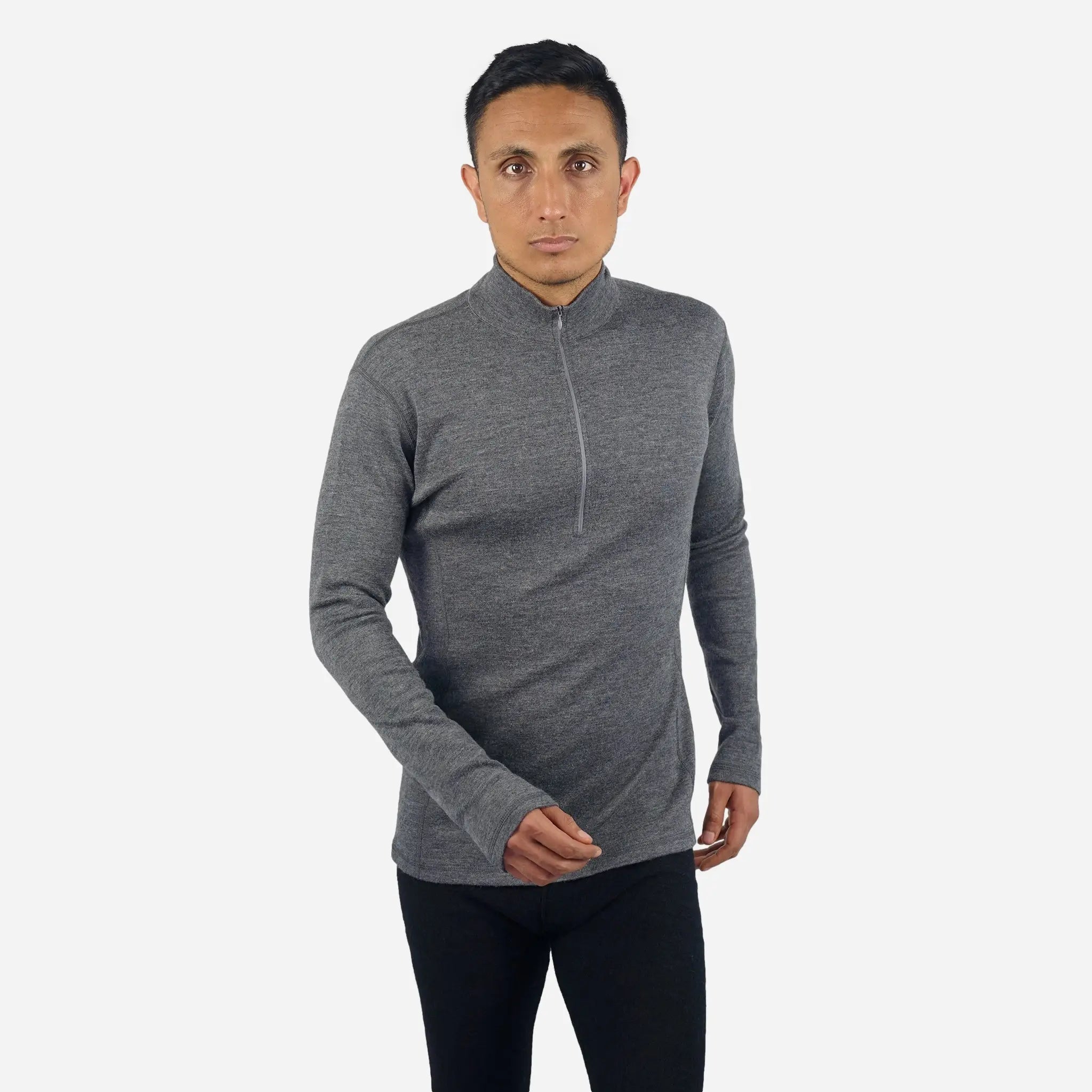 Men's Alpaca Wool Base Layer - 300 Lightweight Half Zip Thermal Shirt for Hiking, Skiing & Winter Outdoor Activities