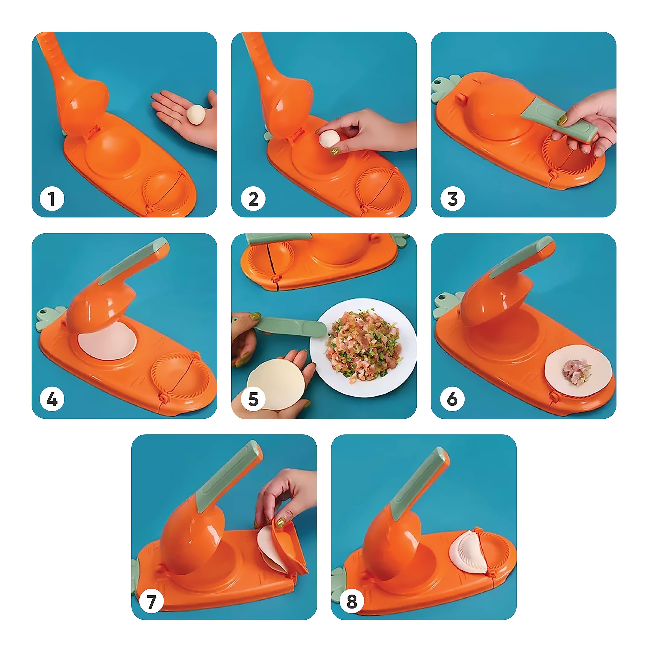 2-Pack 2-in-1 Dumpling Maker Press & Empanada Maker - Multifunctional Manual Dumpling Skin Press Mold Set for Homemade Gyoza, Pierogi, Wontons (Orange & Green) - Perfect for Asian Cooking, Family Meal Prep & Party Snack Making