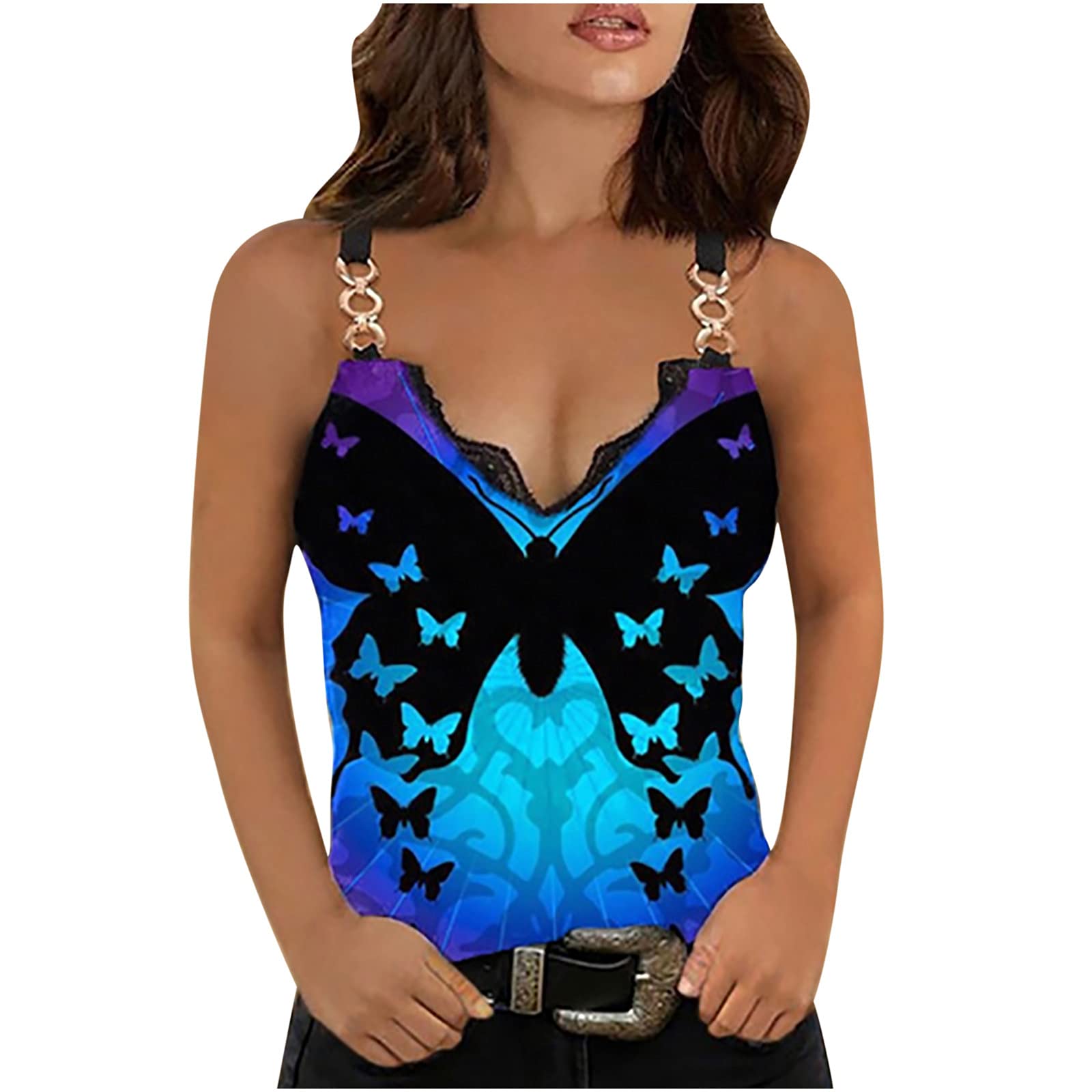 Women's Loose Fit V-Neck Zipper Tank Tops - Casual Printed Sleeveless Camisole with Metal Ring Detail | Lightweight Summer Blouse for Beach, Gym & Everyday Wear