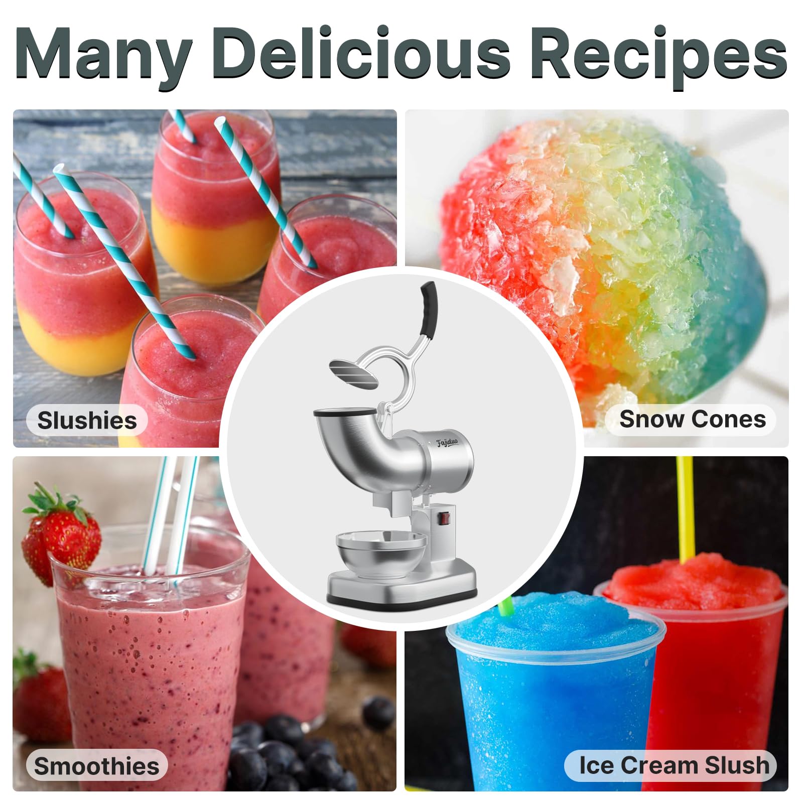 Commercial Stainless Steel Ice Crusher Machine - Dual Blade Ice Shaver for Snow Cones & Shaved Ice - 440 lbs/hr Capacity - Perfect for Home, Restaurants, Bars & Parties - Great for Summer Treats, Cocktails & Dessert Stations