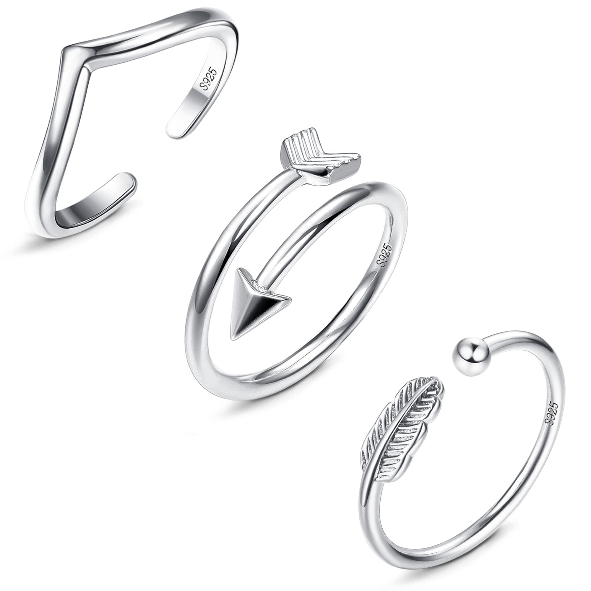 Sterling Silver Stackable Rings Set for Women & Men - Arrow Feather Design for Daily Wear