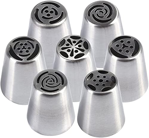 Russian Piping Tips Set - 7Pcs Stainless Steel Cupcake Decorating Nozzles for Flowers, Frosting, Cakes & Cookies | Professional Baking Tools for Pastry, Dessert & Cake Decorating (Perfect for Birthday Parties, Wedding Cakes & Home Baking)
