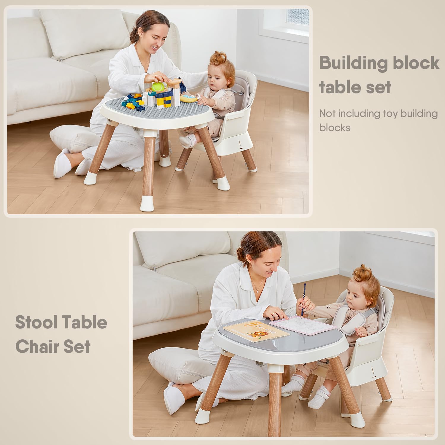 14-in-1 Convertible Baby High Chair with Tray & Activity Center - Wood Grain Toddler Booster Seat for Dining, Feeding & Playtime at Home
