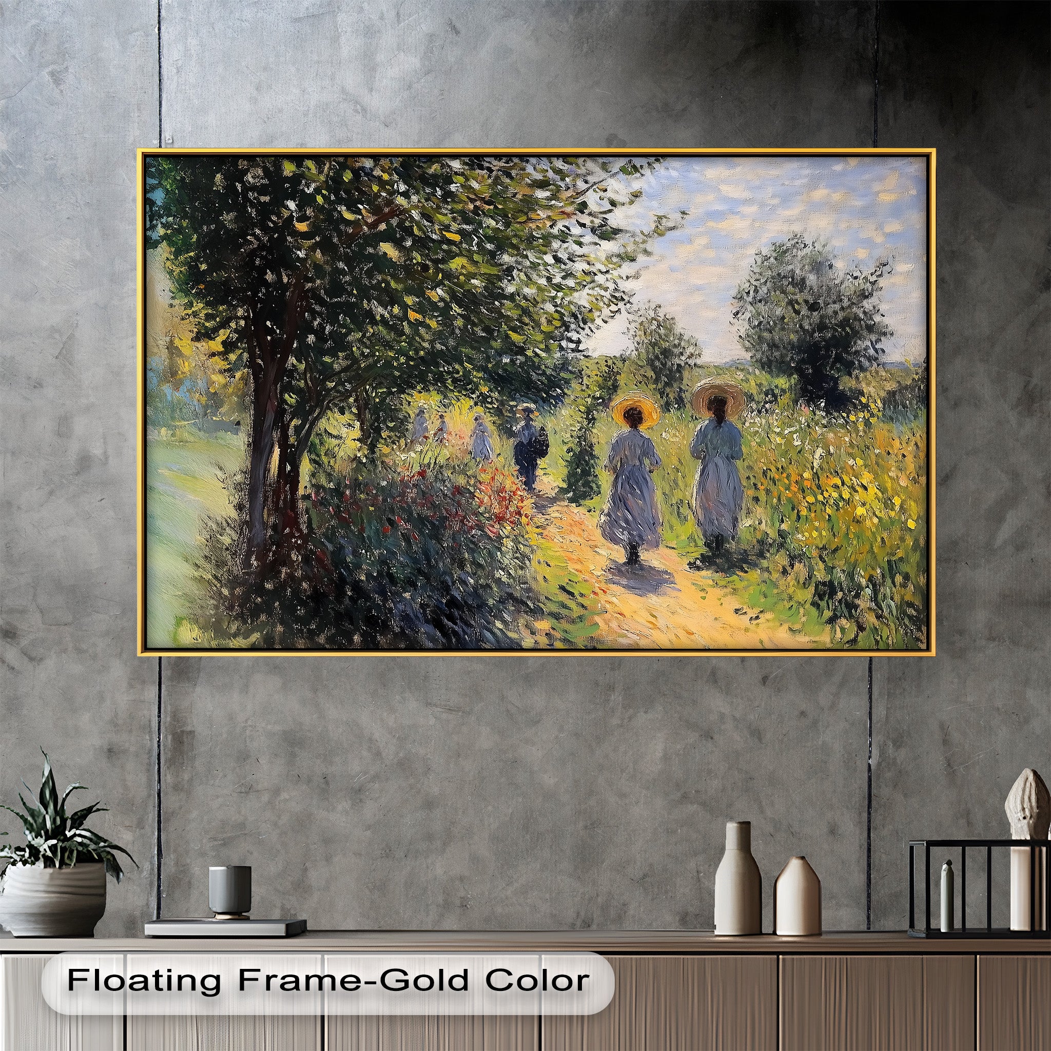 Afternoon Stroll - Sun Dappled Garden Walk Oil Painting Wall Art - Hand Painted Landscape Canvas for Living Room, Bedroom Decor - Perfect Gift for Home & Office