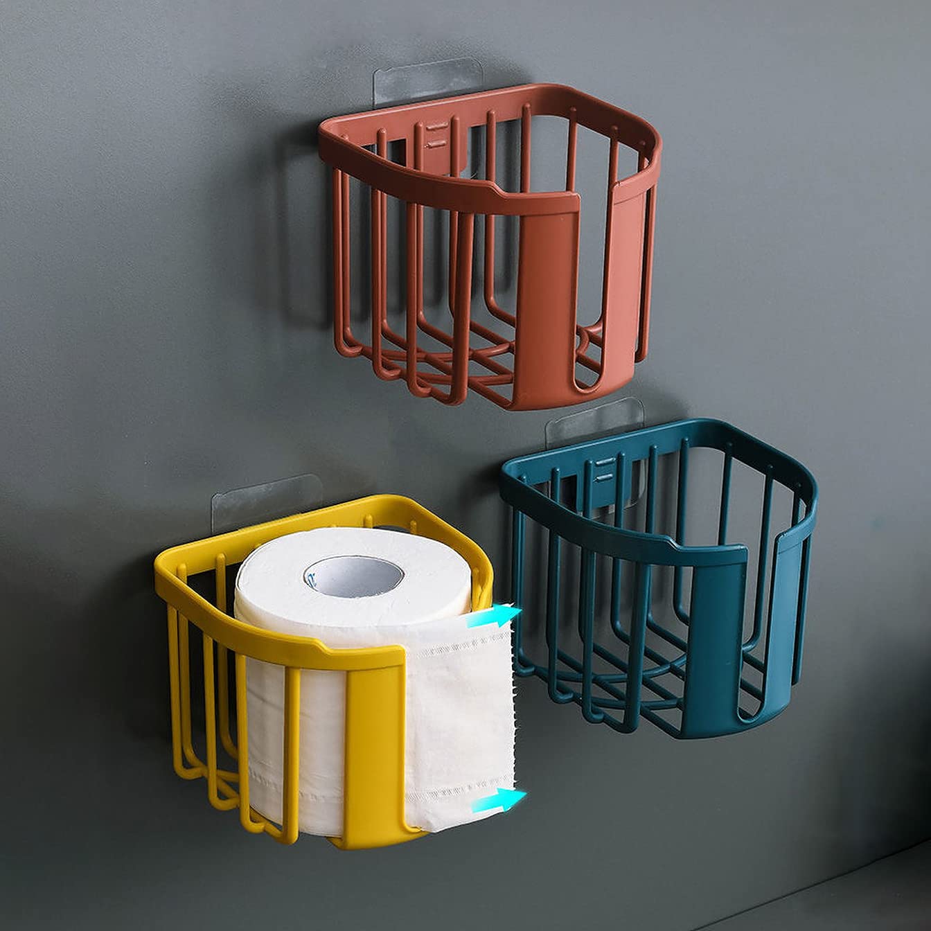 Wolpin Self Adhesive Wall Mounted Toilet Paper Holder - 3 Pack for Bathroom, Kitchen & RV - No Drill Easy Installation Space Saving Tissue Roll Dispenser (Perfect for Small Spaces, Apartments & Dorm Rooms)