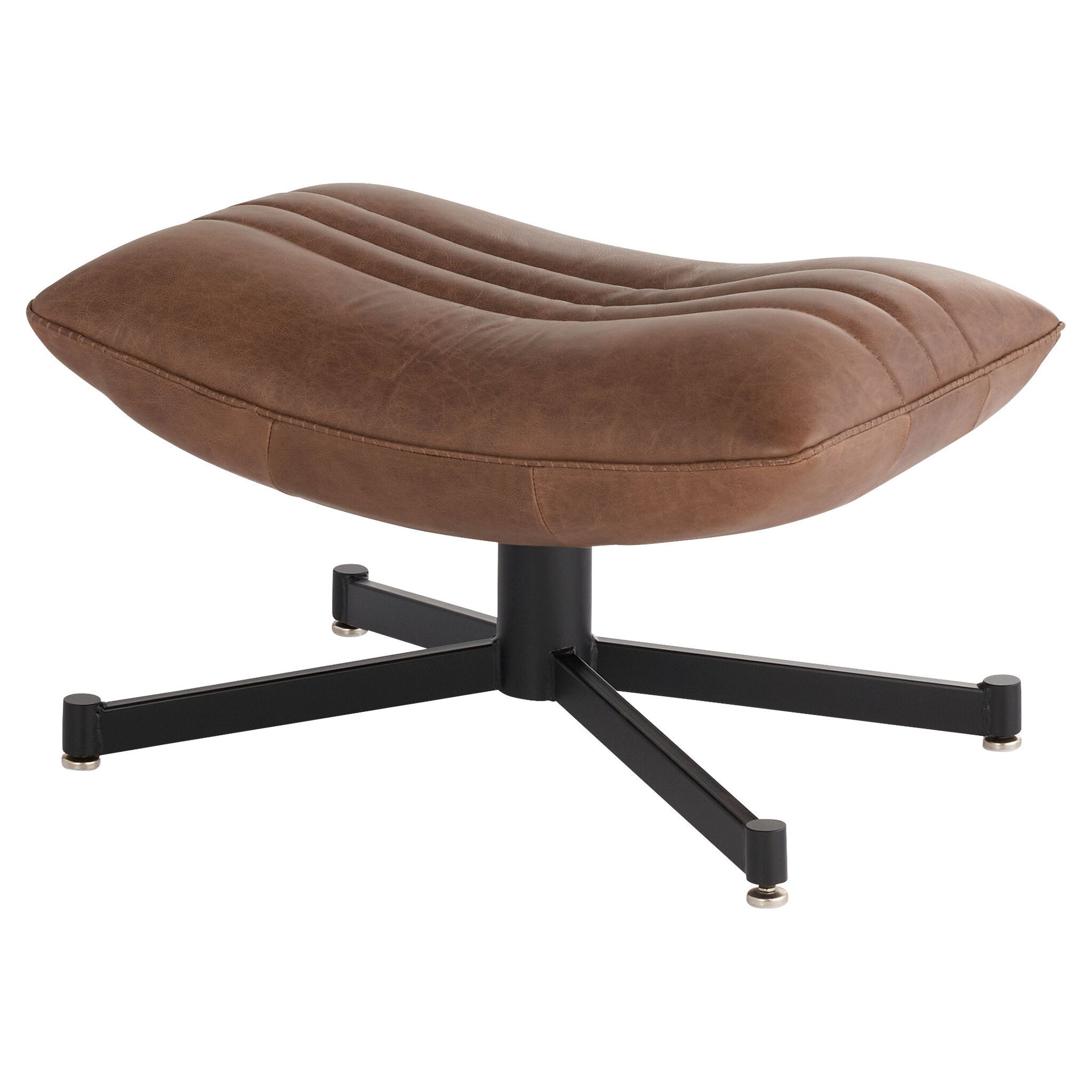 Cyan Design 11808 Eduarda Ottoman in Medium Brown Distressed Leather - Stylish Footstool for Living Room, Bedroom & Office Decor