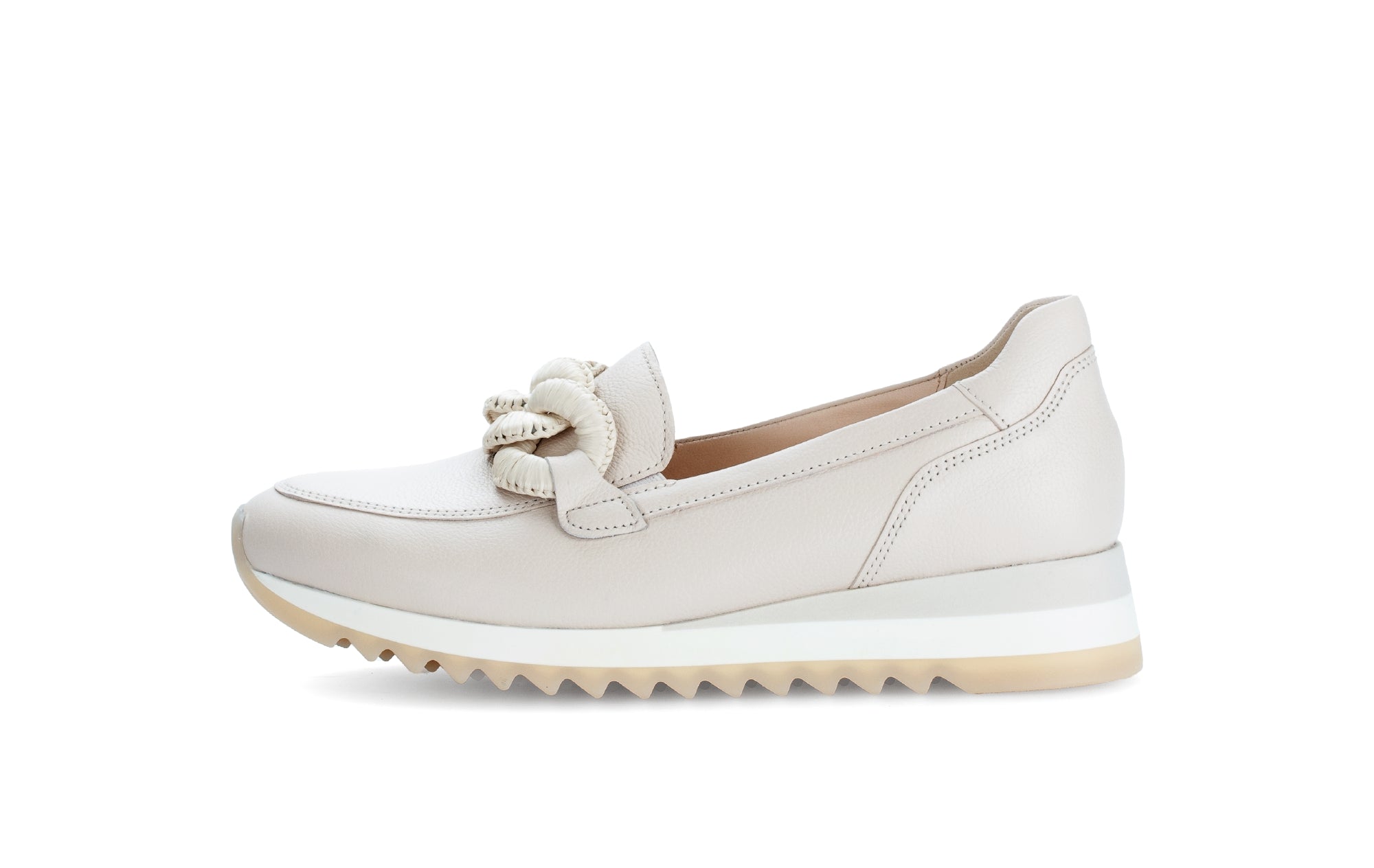 GABOR Women's Cream Leather Low Wedge Loafers with Buckle - Comfortable Casual Slip-On Shoes for Work, Office & Everyday Wear