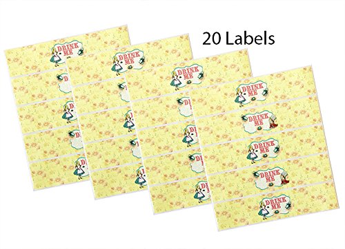Alice in Wonderland Water Bottle Labels - Pack of 20 Unique Designs - Made in USA - Perfect for Birthday Parties, Baby Showers & Themed Events