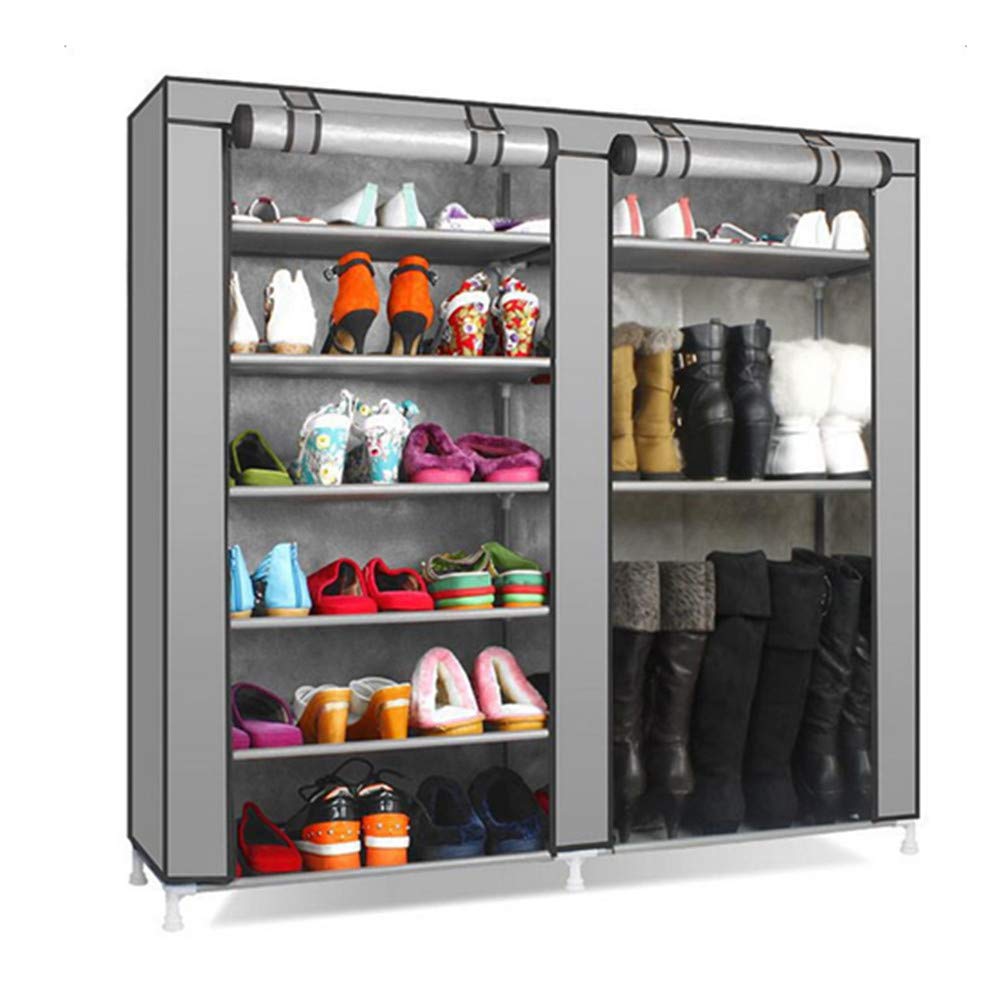 9-Tier Double Row Shoe Rack Organizer with Non-Woven Fabric Cover - Stackable Shoe Storage Cabinet for Entryway, Closet & Bedroom Organization (Gray)