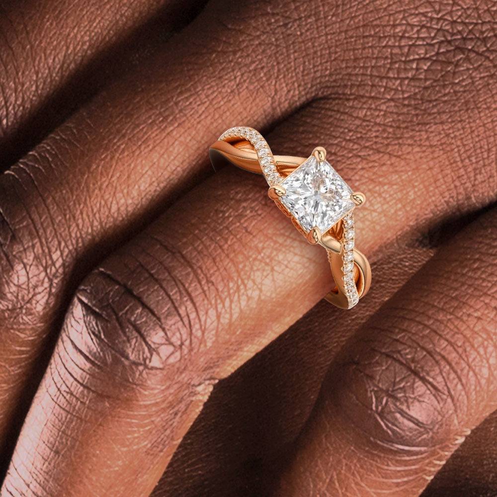 Princess Cut Moissanite Twisted Band Engagement Ring with Hidden Accents - Elegant Wedding Jewelry for Brides, Anniversary Gifts & Proposal Scenes