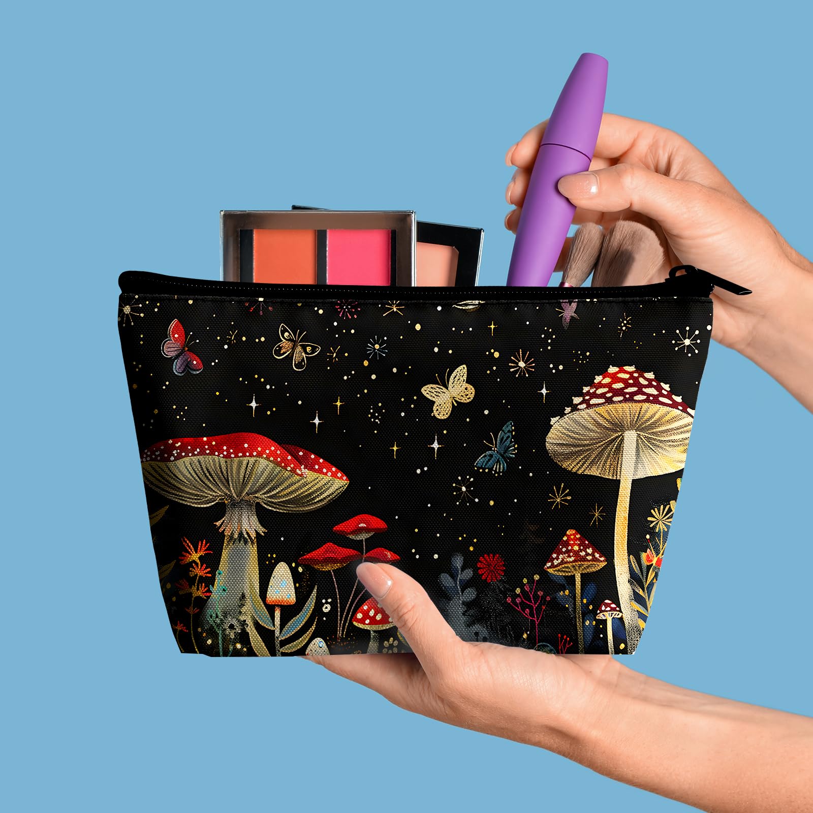 Large Capacity Mushroom Print Makeup Bag & Pencil Case Set for Women - Travel Cosmetic Organizer with Brush Storage | Perfect for Travel, Daily Use & Toiletry Organization